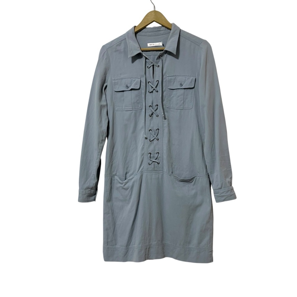 See By Chloe Blue Lace Up Utility Mini Dress Size 4 Designer Party Classic